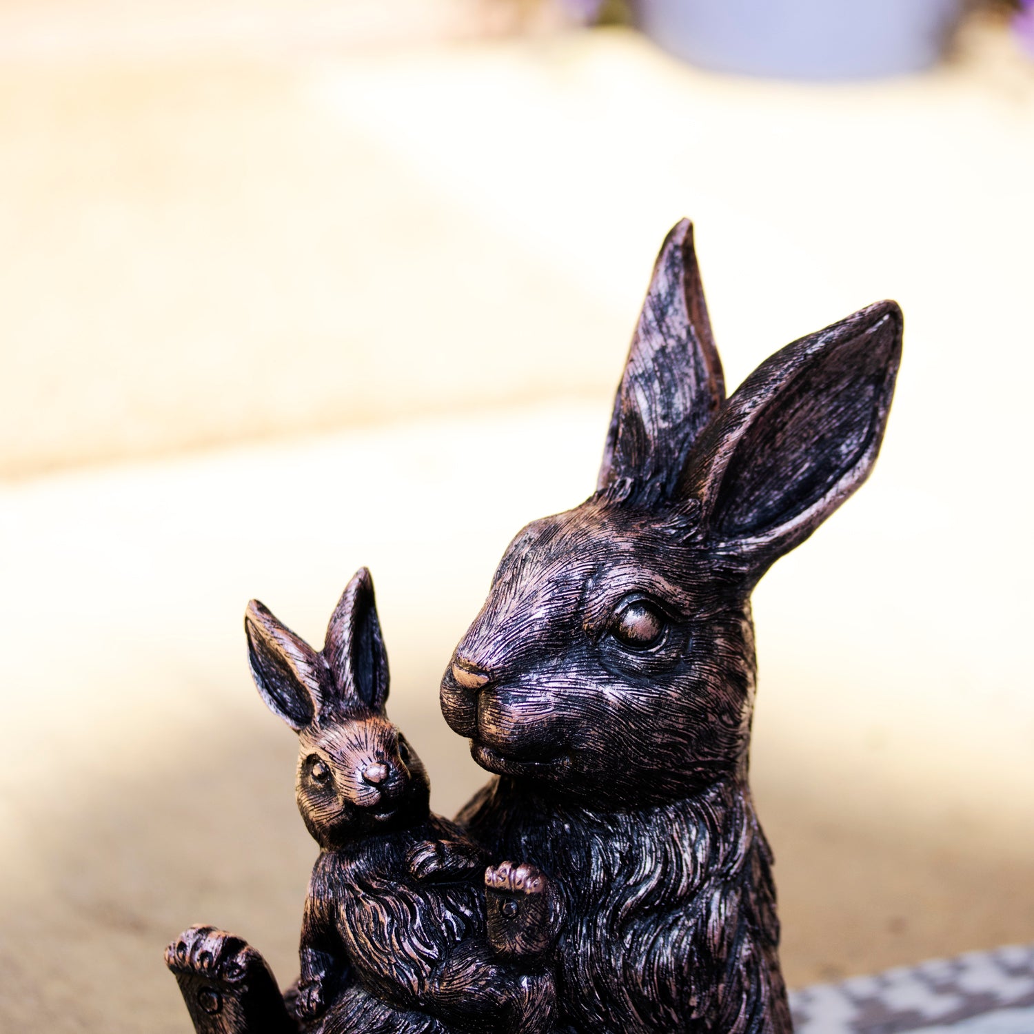 Bronze Rabbit & Baby Garden Ornament