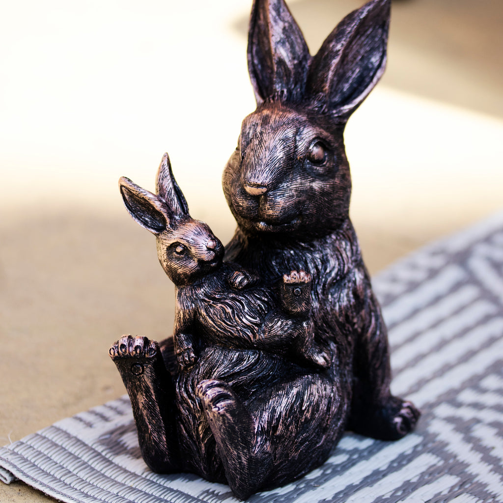 Bronze Rabbit & Baby Garden Ornament