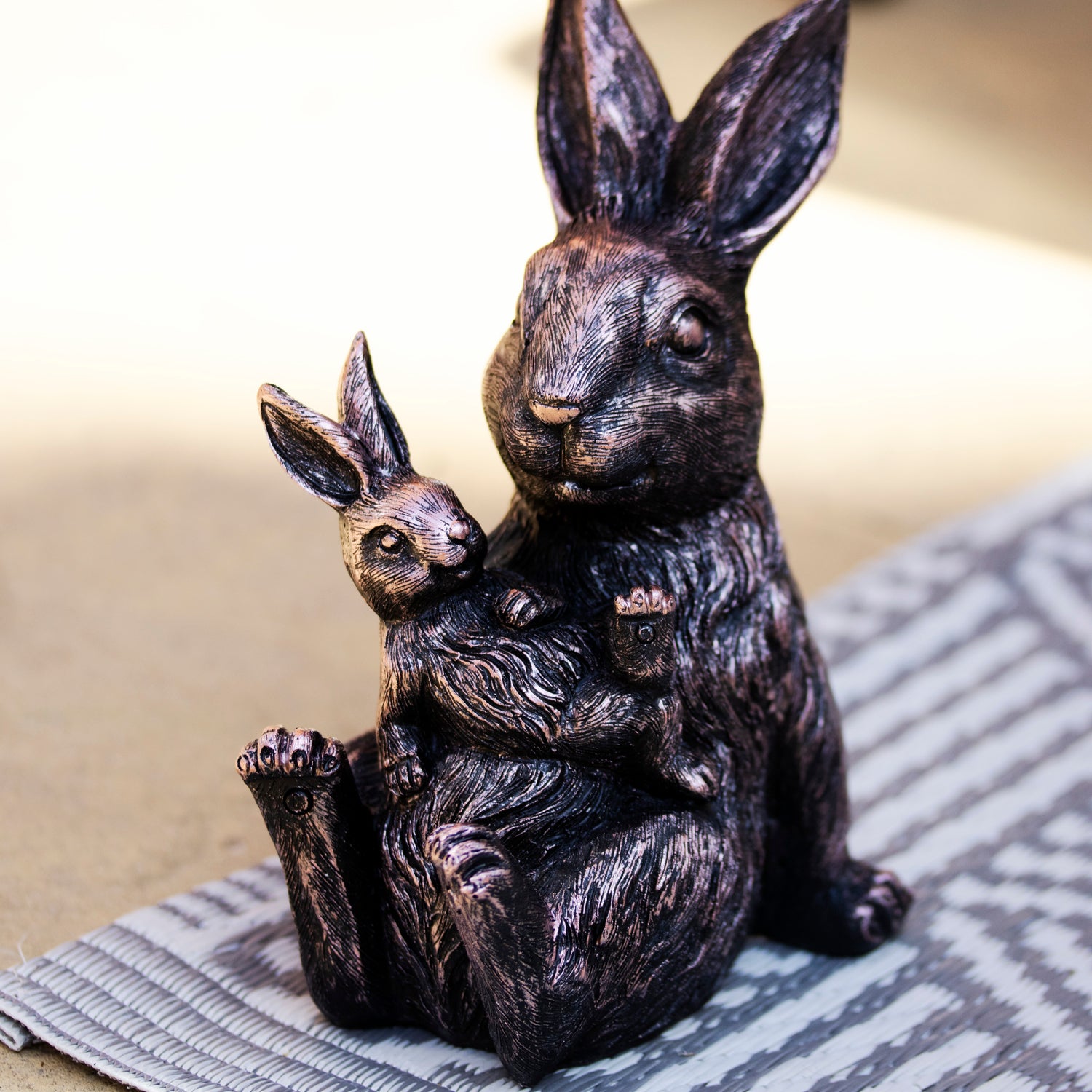 Bronze Rabbit & Baby Garden Ornament