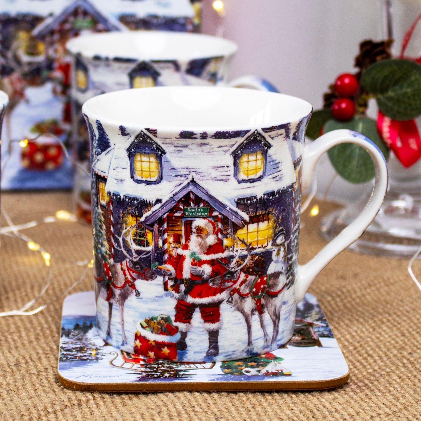 Set Of 4 Santas Workshop 300ml Mugs Giftboxed