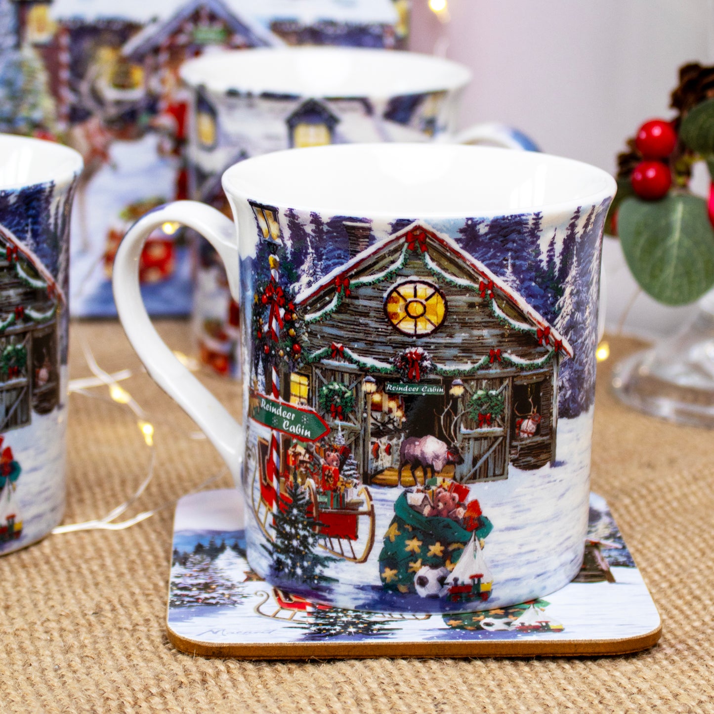 Set Of 4 Santas Workshop 300ml Mugs Giftboxed