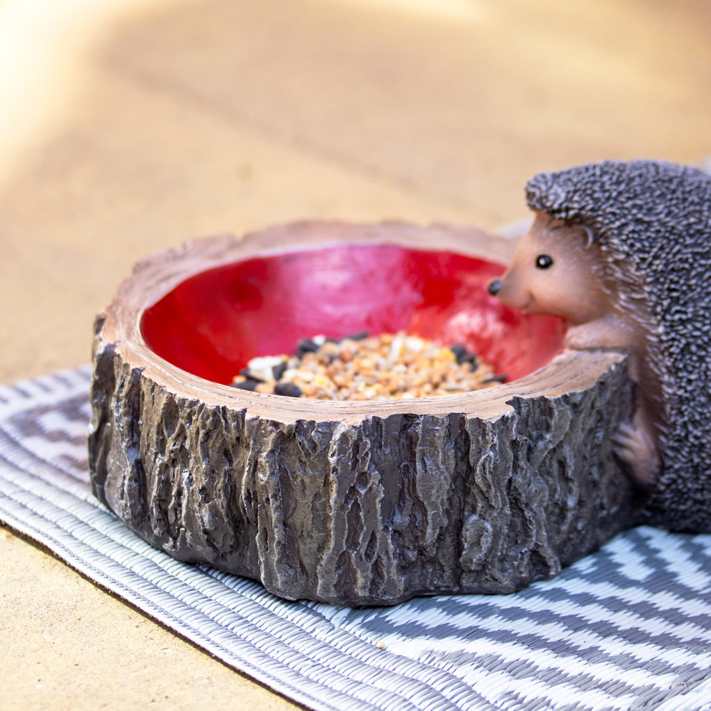 Hedgehog On Log Bowl Bird Feeder