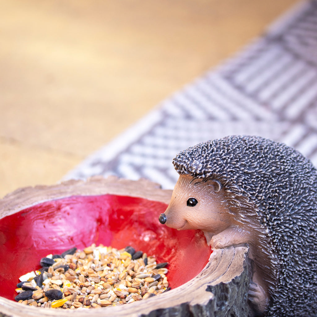Hedgehog On Log Bowl Bird Feeder