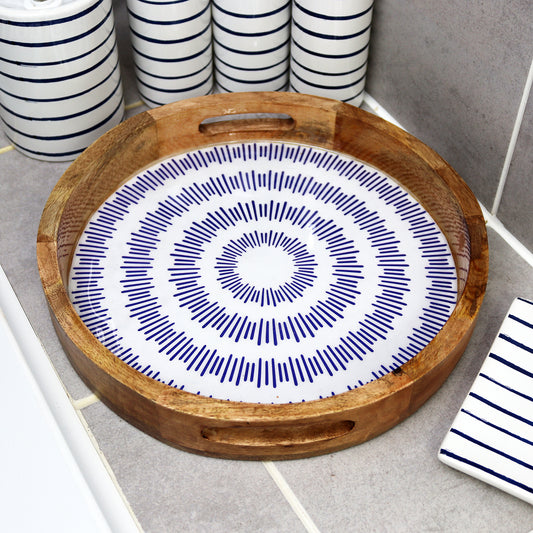 Enamelled Wood Striped Harbour Serving Tray