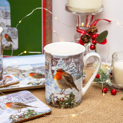 Christmas Robins 5 Piece Mugs Coaster & Tray Set