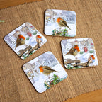 Set Of 4 Christmas Robins Placemat & Coaster Set
