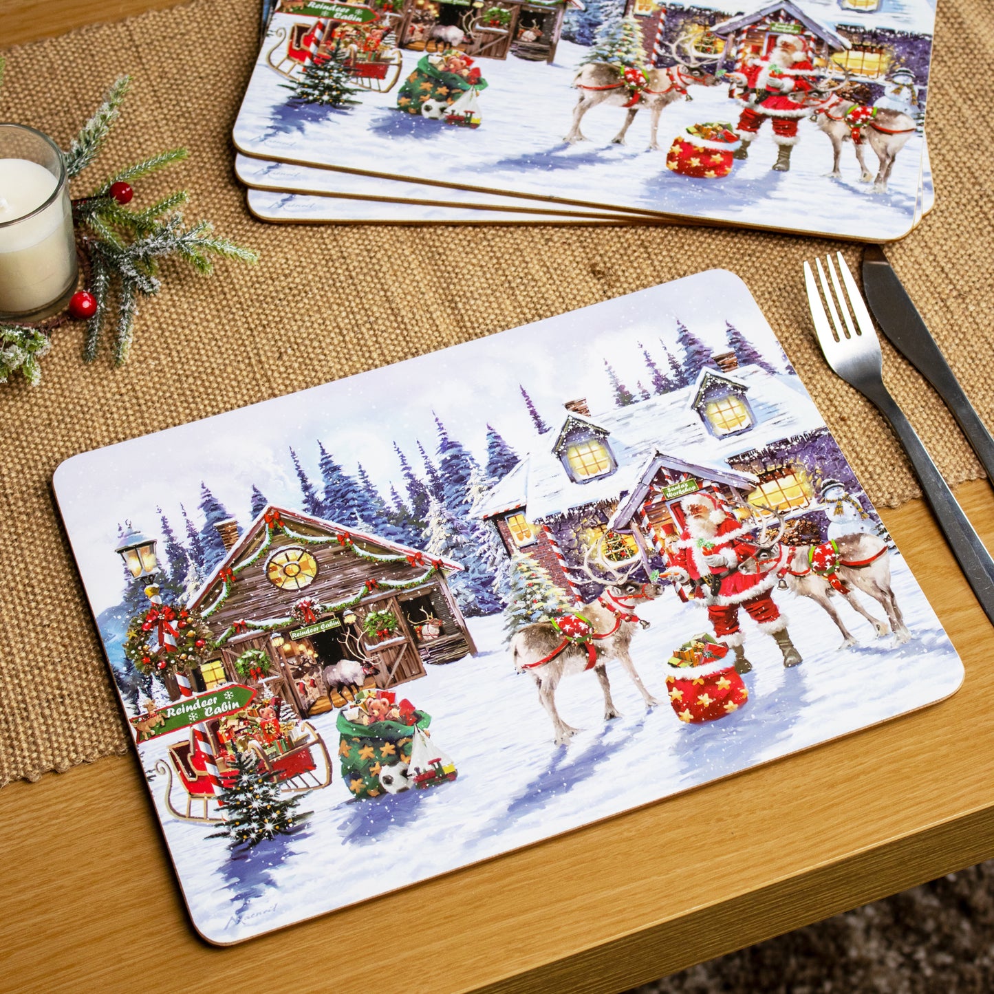 8pc Santas Workshop Placemat And Coasters Set