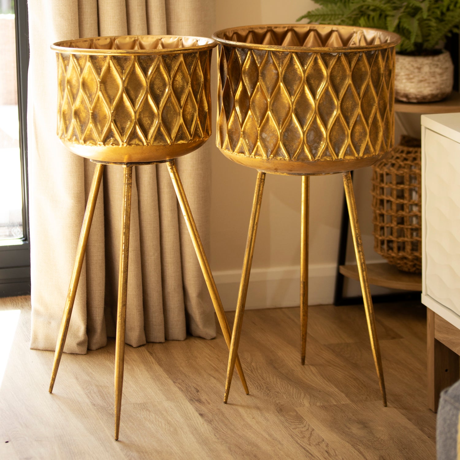 Set Of 2 Gold Metal Plant Stands