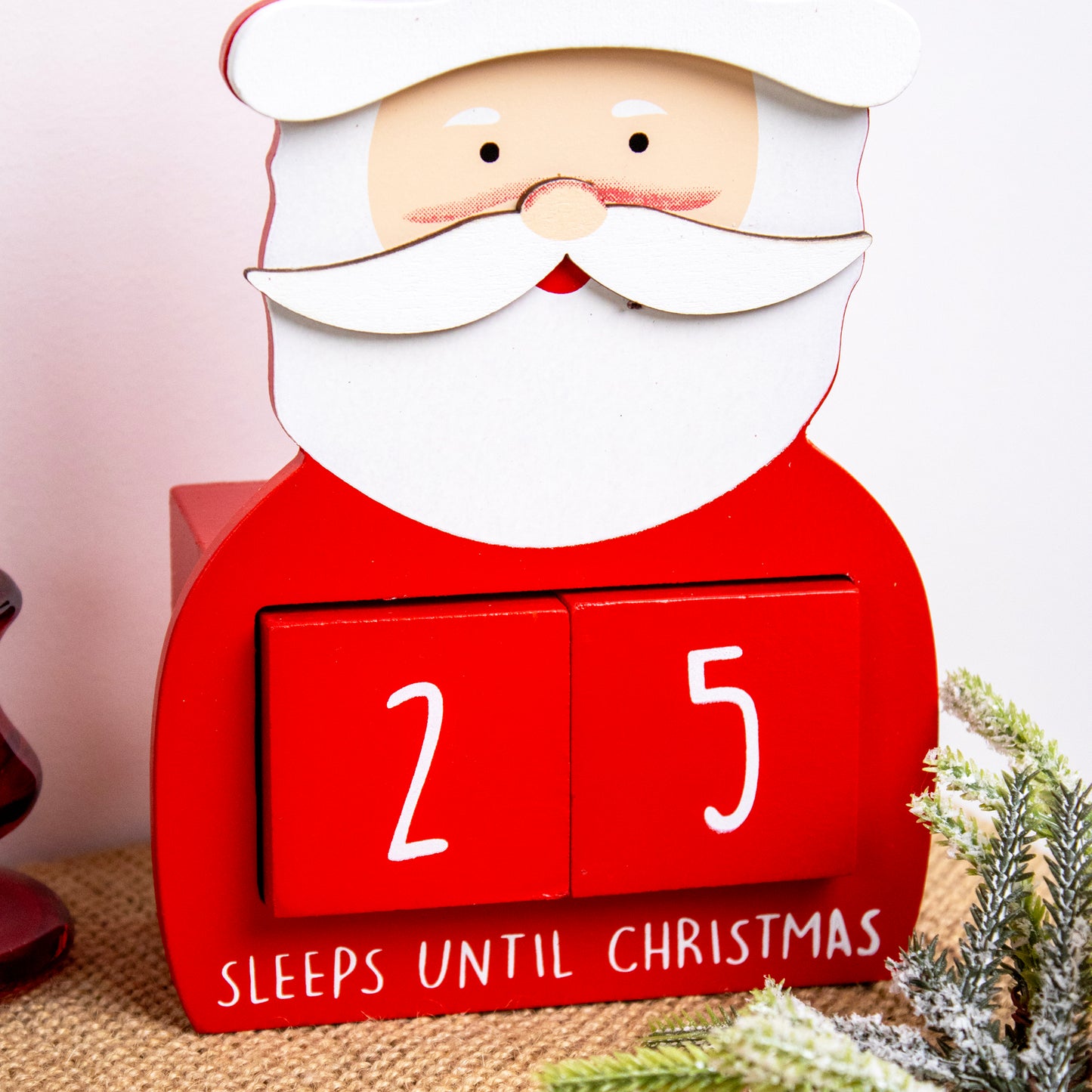 Red Wood Santa Christmas Countdown Blocks