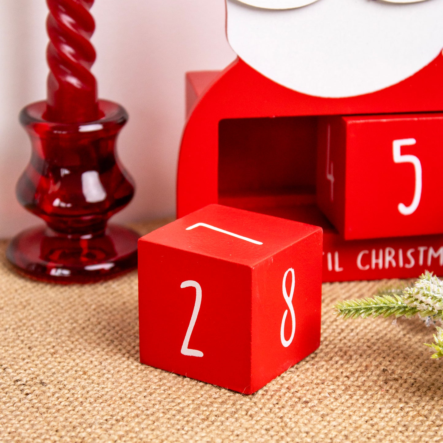 Red Wood Santa Christmas Countdown Blocks