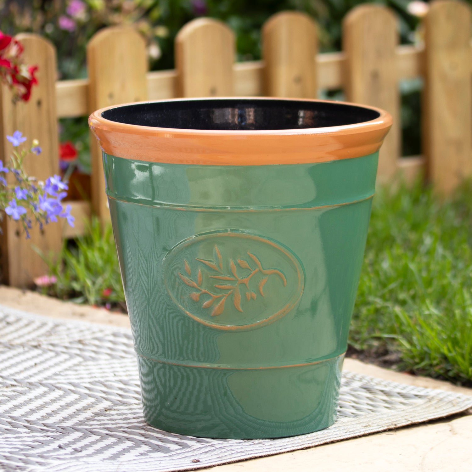 Glossy Dark Green & Brown Round Planter