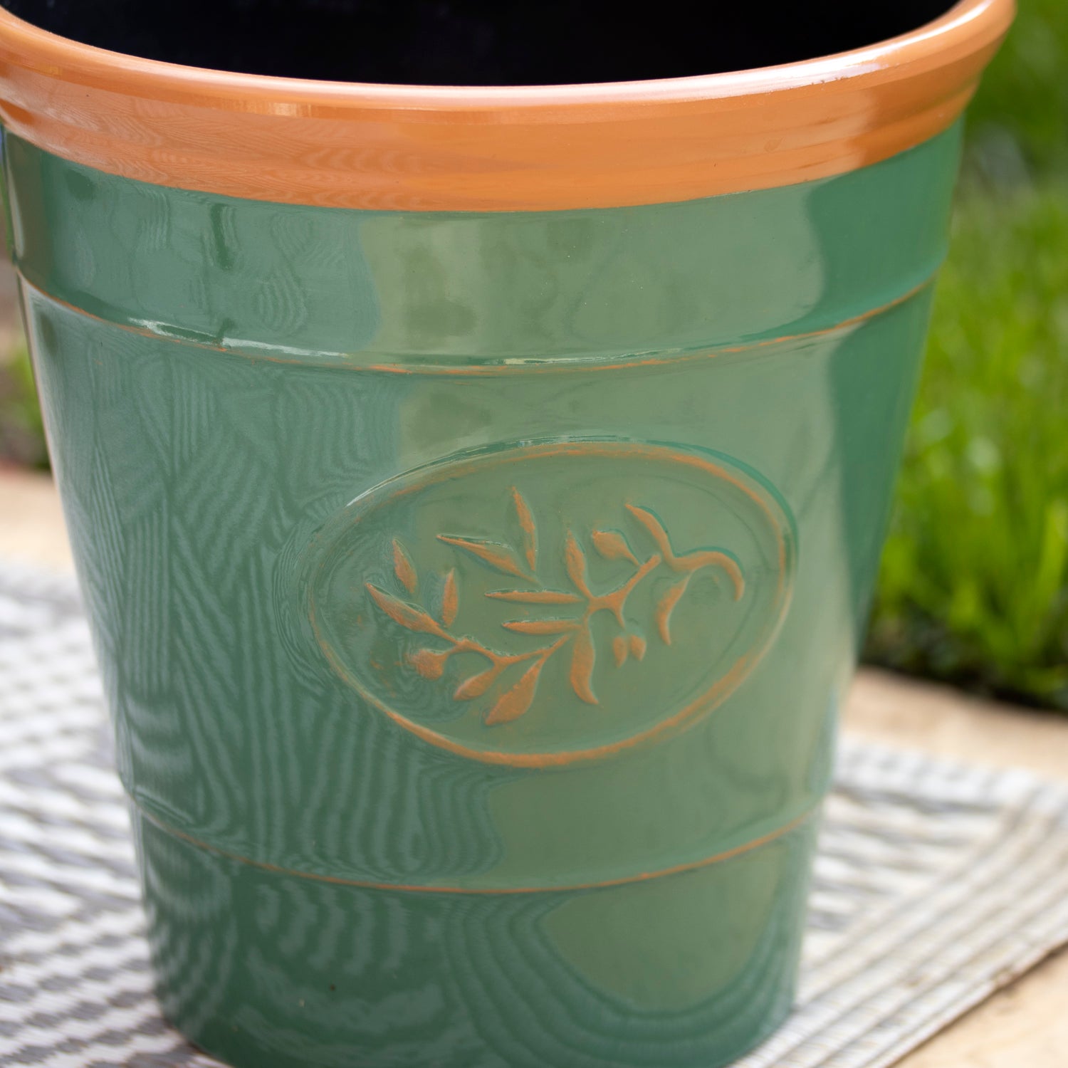 Glossy Dark Green & Brown Round Planter