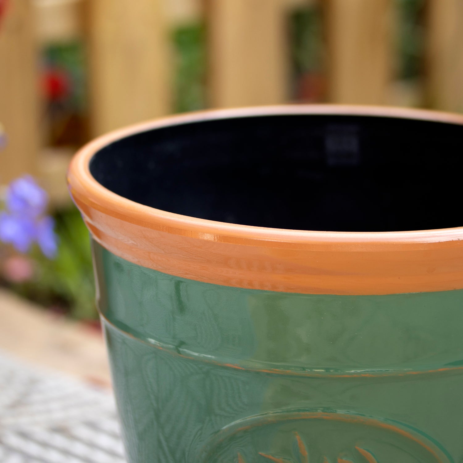 Glossy Dark Green & Brown Round Planter