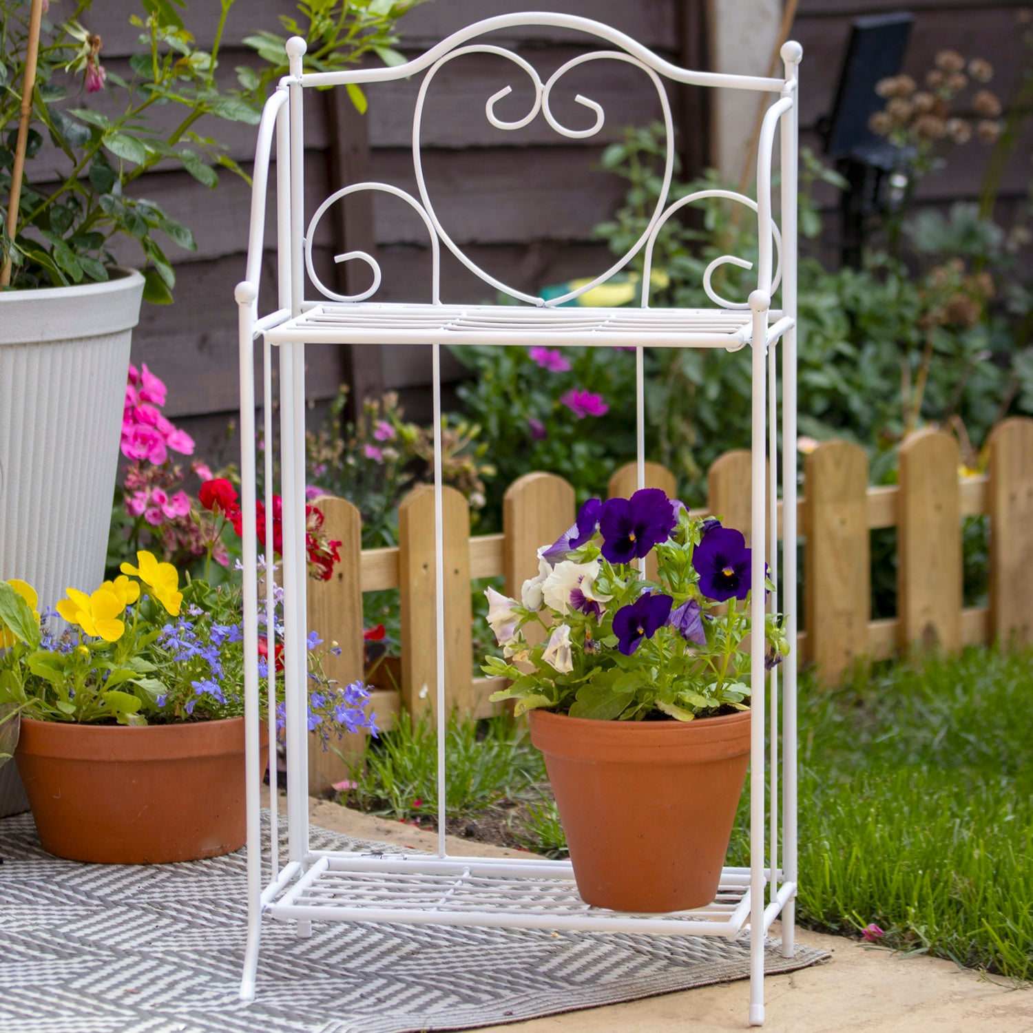 White Metal 2 Tier Plant Stand