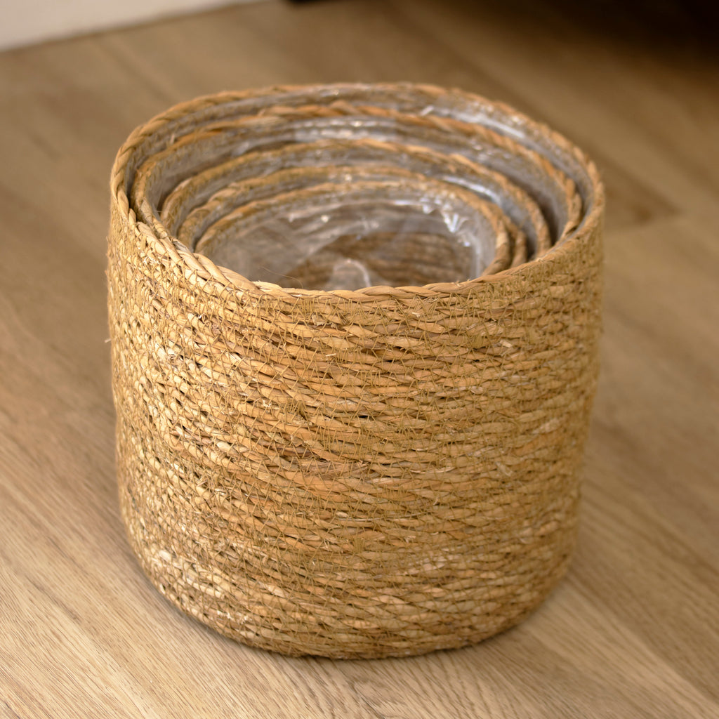Set Of 5 Seagrass Basket Planters