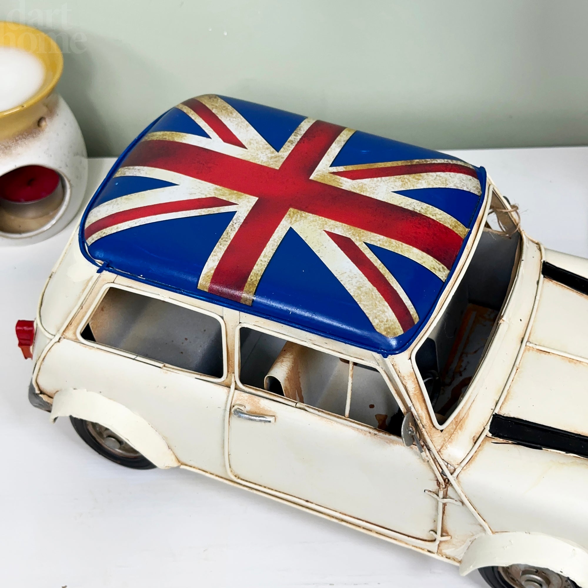 White Union Jack Rally Car Ornament