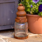 Rusted Ribbed Glass Garden Lantern
