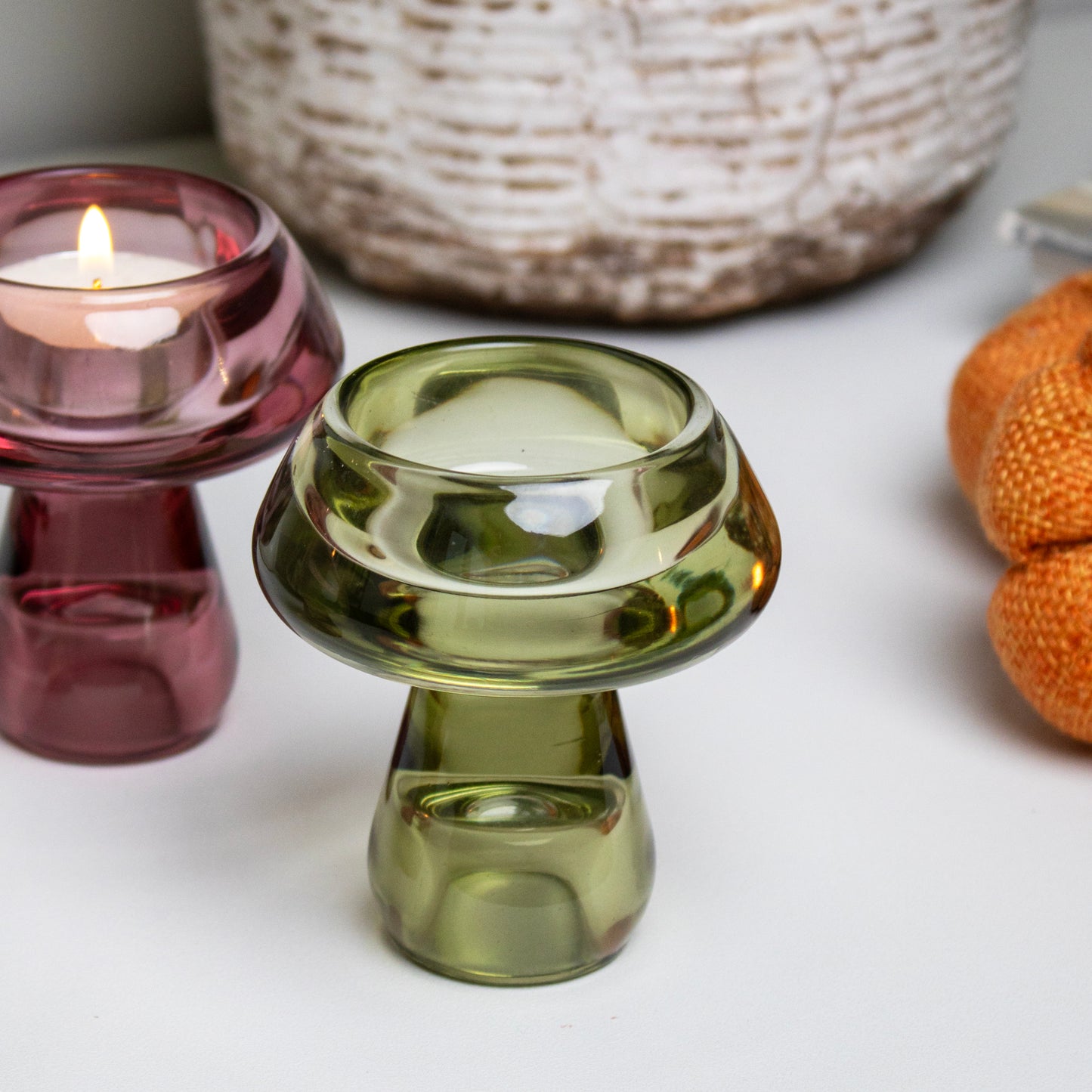 Double Sided Glass Mushroom Candle Holders Set