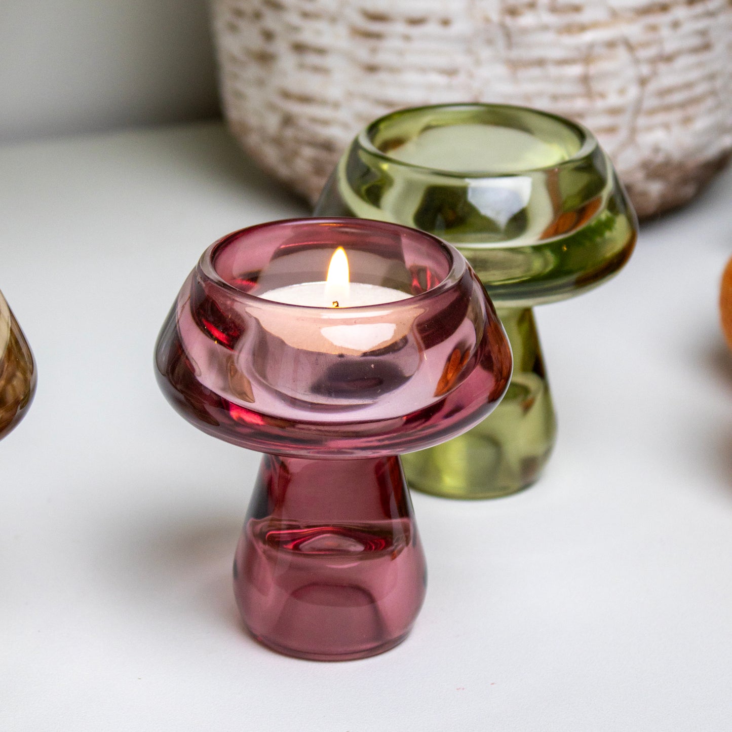 Double Sided Glass Mushroom Candle Holders Set