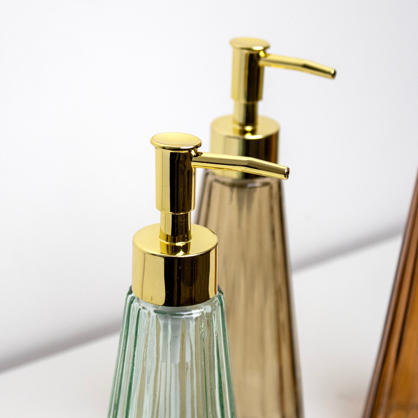 Earthy Tall Ribbed Glass Soap Dispensers