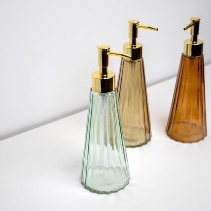 Earthy Tall Ribbed Glass Soap Dispensers