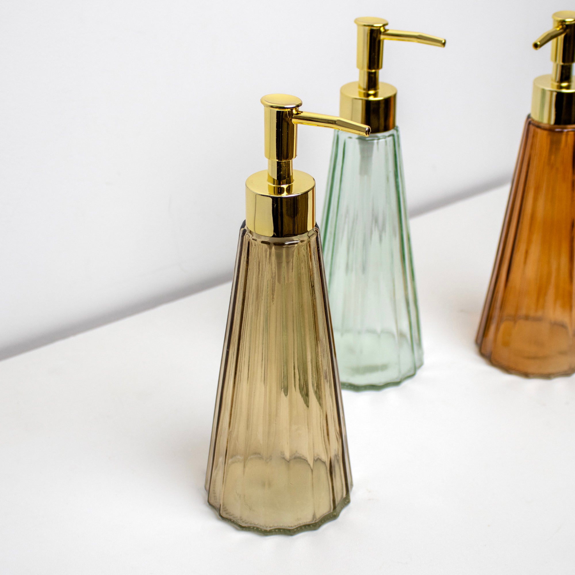 Earthy Tall Ribbed Glass Soap Dispensers