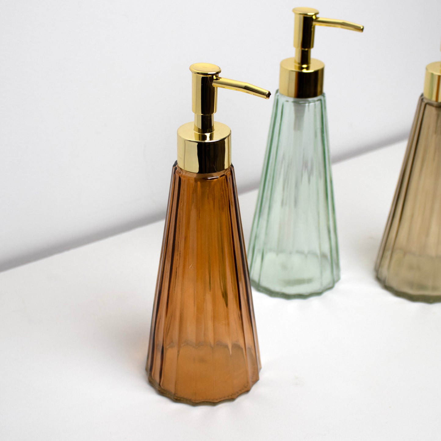 Earthy Tall Ribbed Glass Soap Dispensers