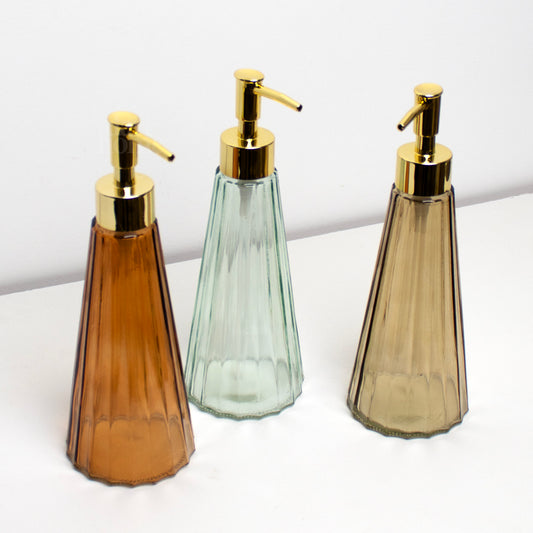 Earthy Tall Ribbed Glass Soap Dispensers