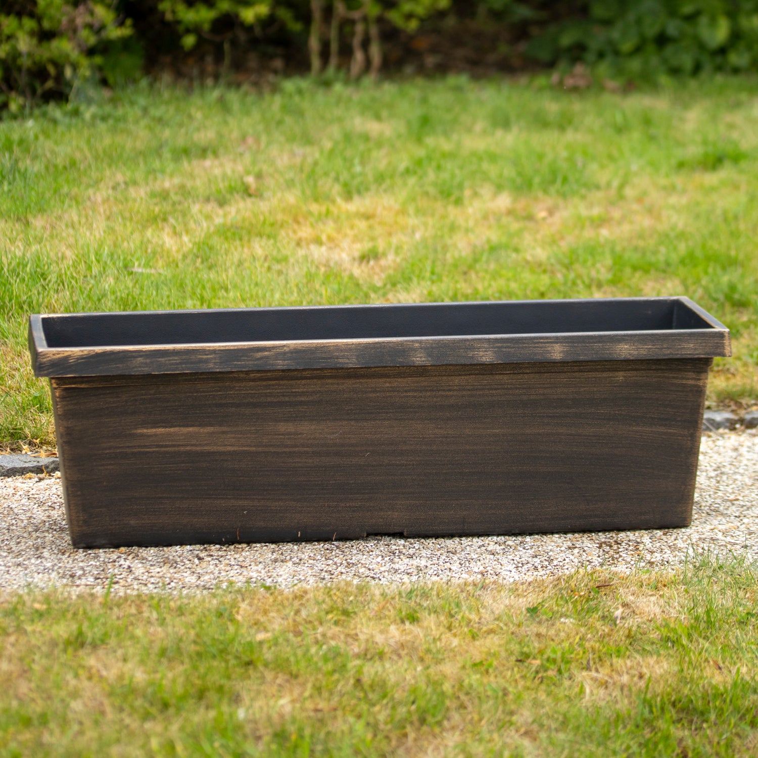 66 cm großer, gebürsteter, schwarzer Blumenkasten