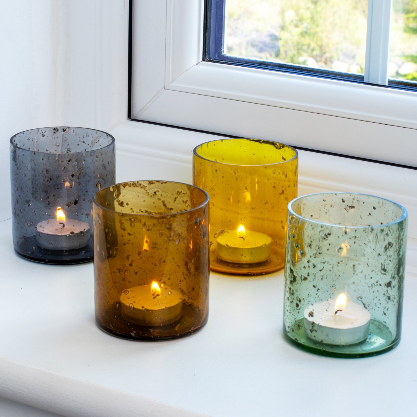 Set Of 4 Warm Speckled Glass Tealight Holders