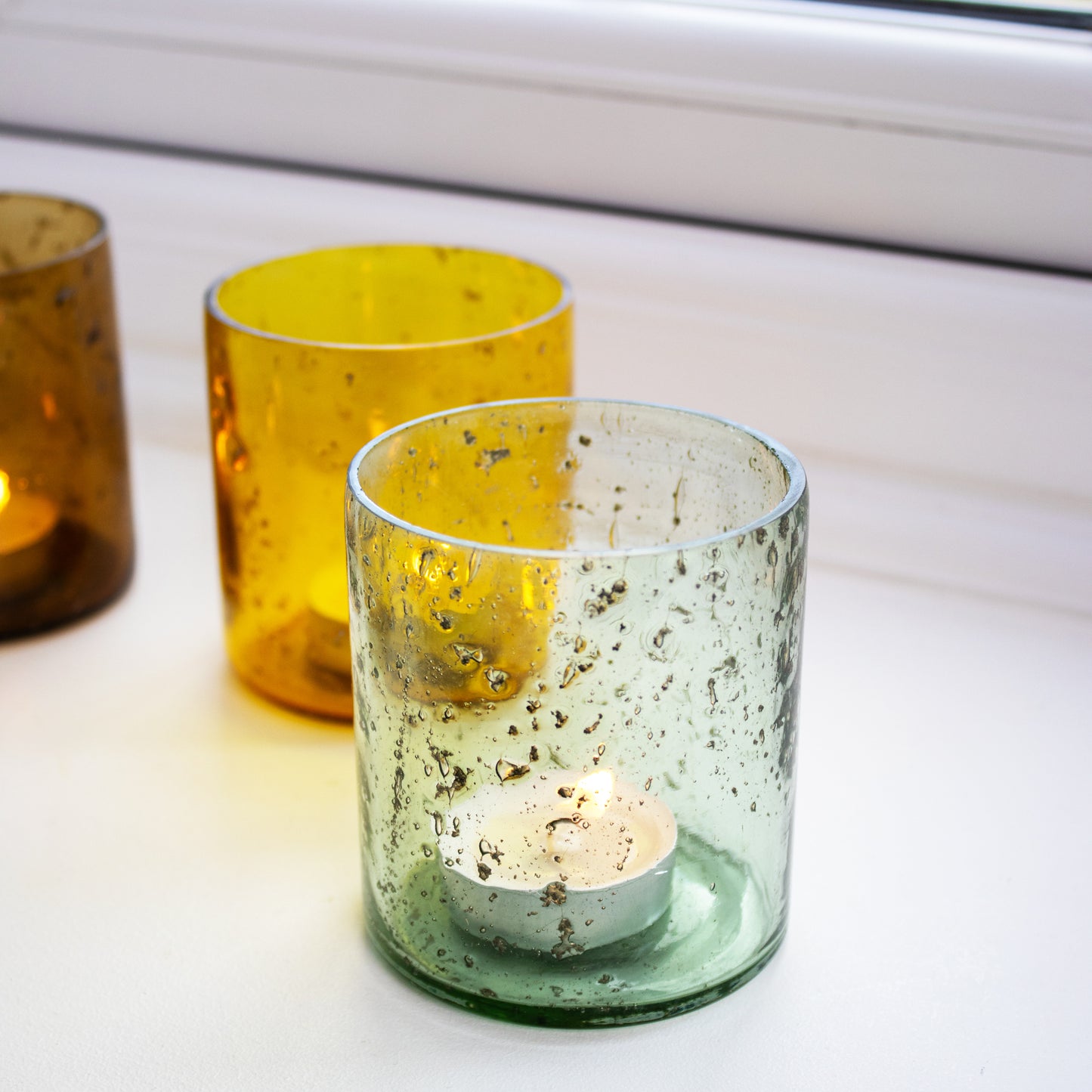 Set Of 4 Warm Speckled Glass Tealight Holders