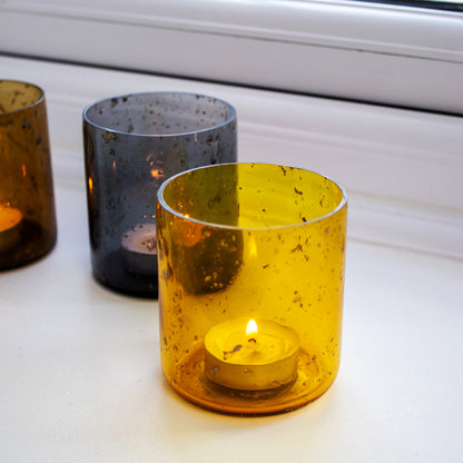 Set Of 4 Warm Speckled Glass Tealight Holders