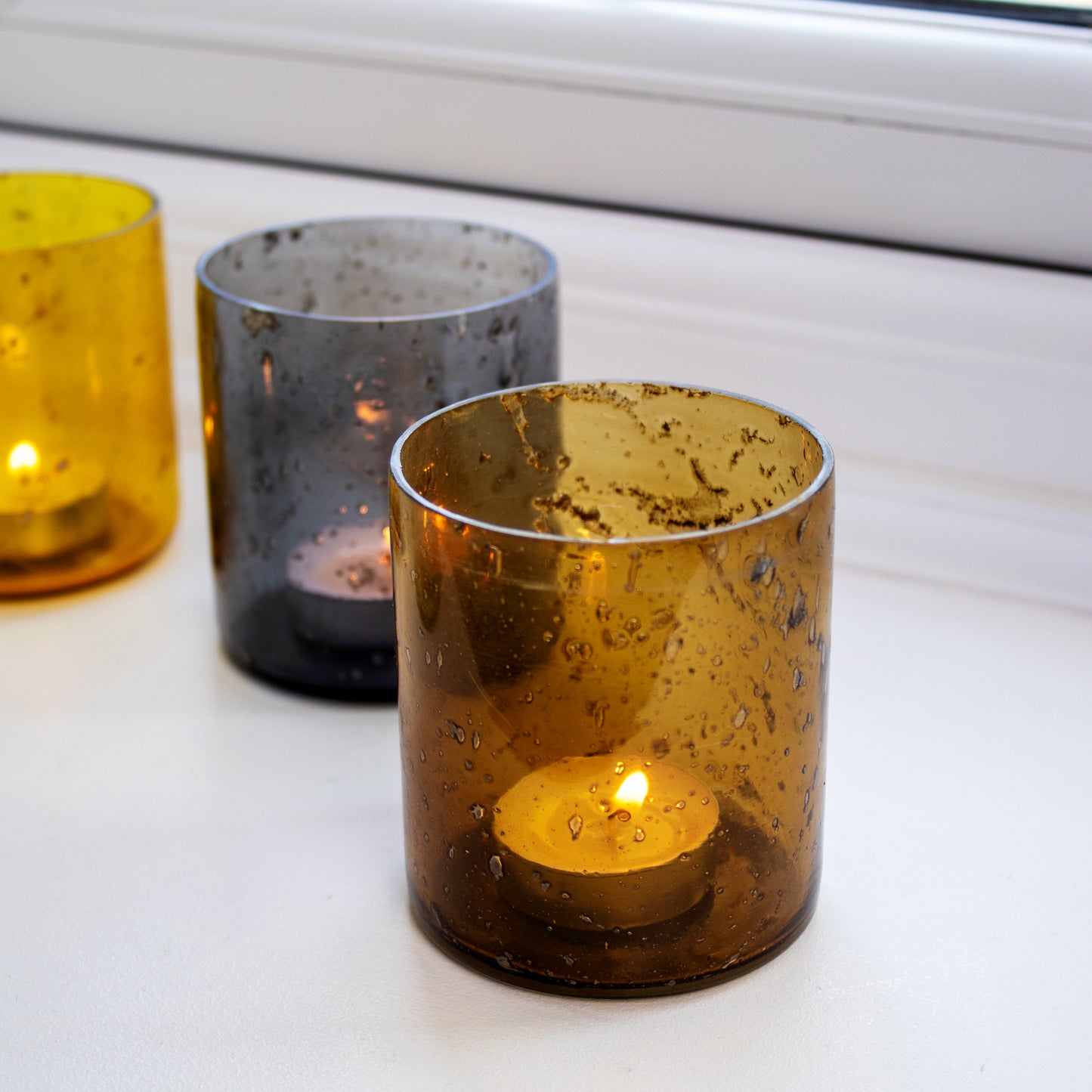 Set Of 4 Warm Speckled Glass Tealight Holders