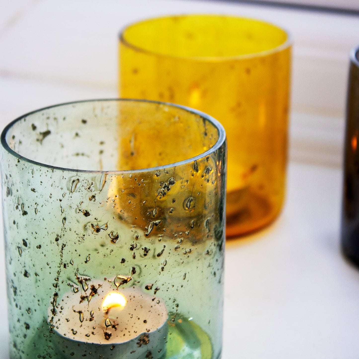 Set Of 4 Warm Speckled Glass Tealight Holders