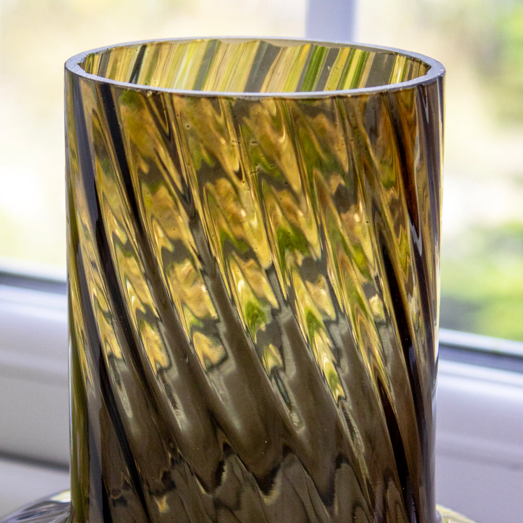 Dark Green Glass Abstract Swirl Vase