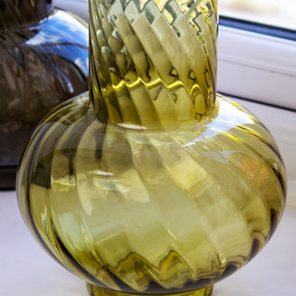 Green Glass Abstract Swirl Vase