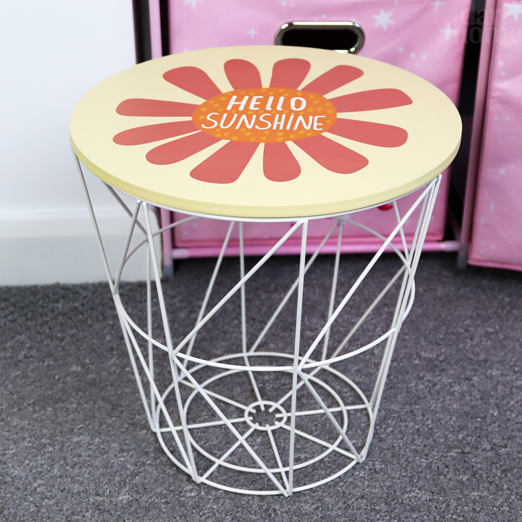 Yellow Hello Sunshine Storage Basket Table