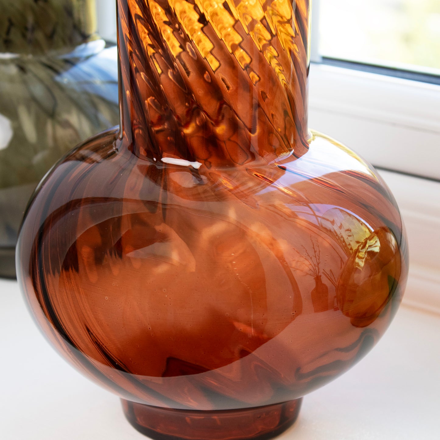 Amber Glass Abstract Swirl Vase