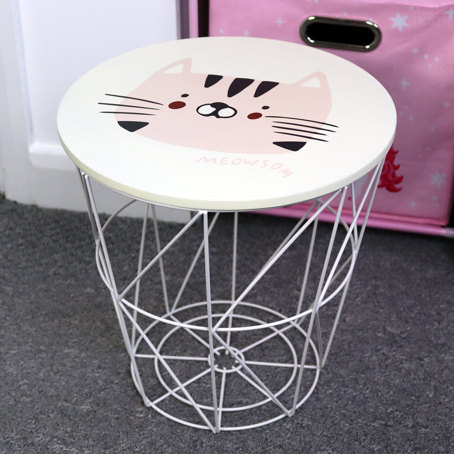 White Cat Storage Basket Table