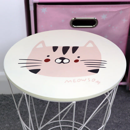 White Cat Storage Basket Table