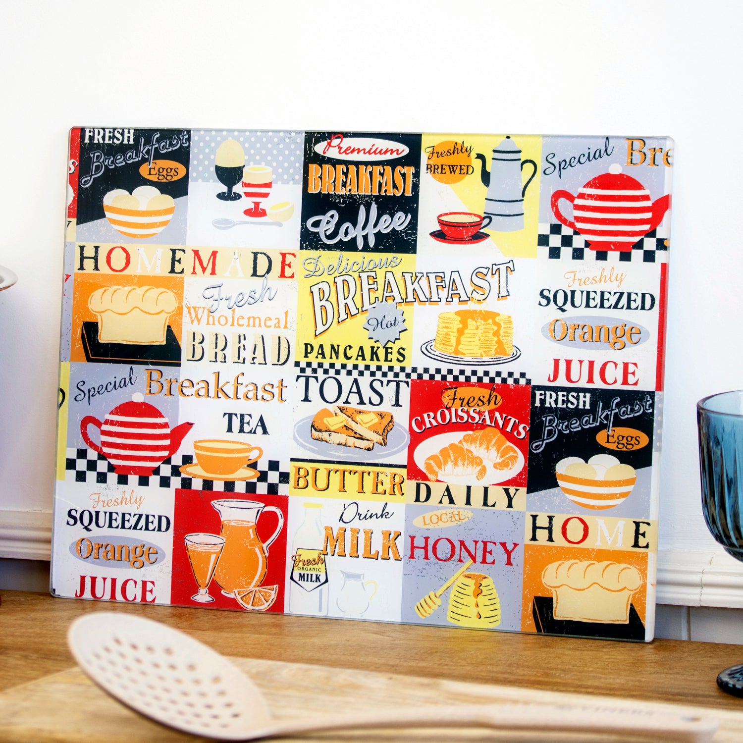 Retro Breakfast Glass Worktop Saver