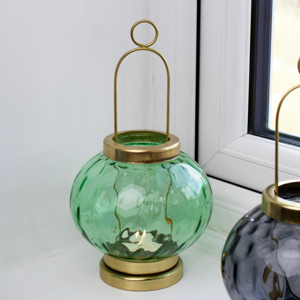 Set Of 4 Coloured Dimple Glass Tea Light Lanterns
