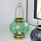 Set Of 4 Coloured Dimple Glass Tea Light Lanterns