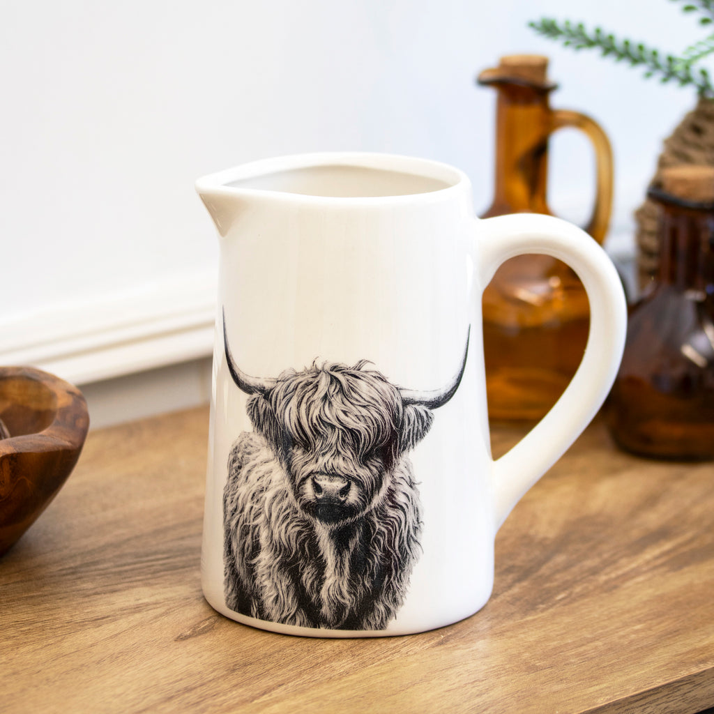 Monochrome Highland Cow Jug Vase