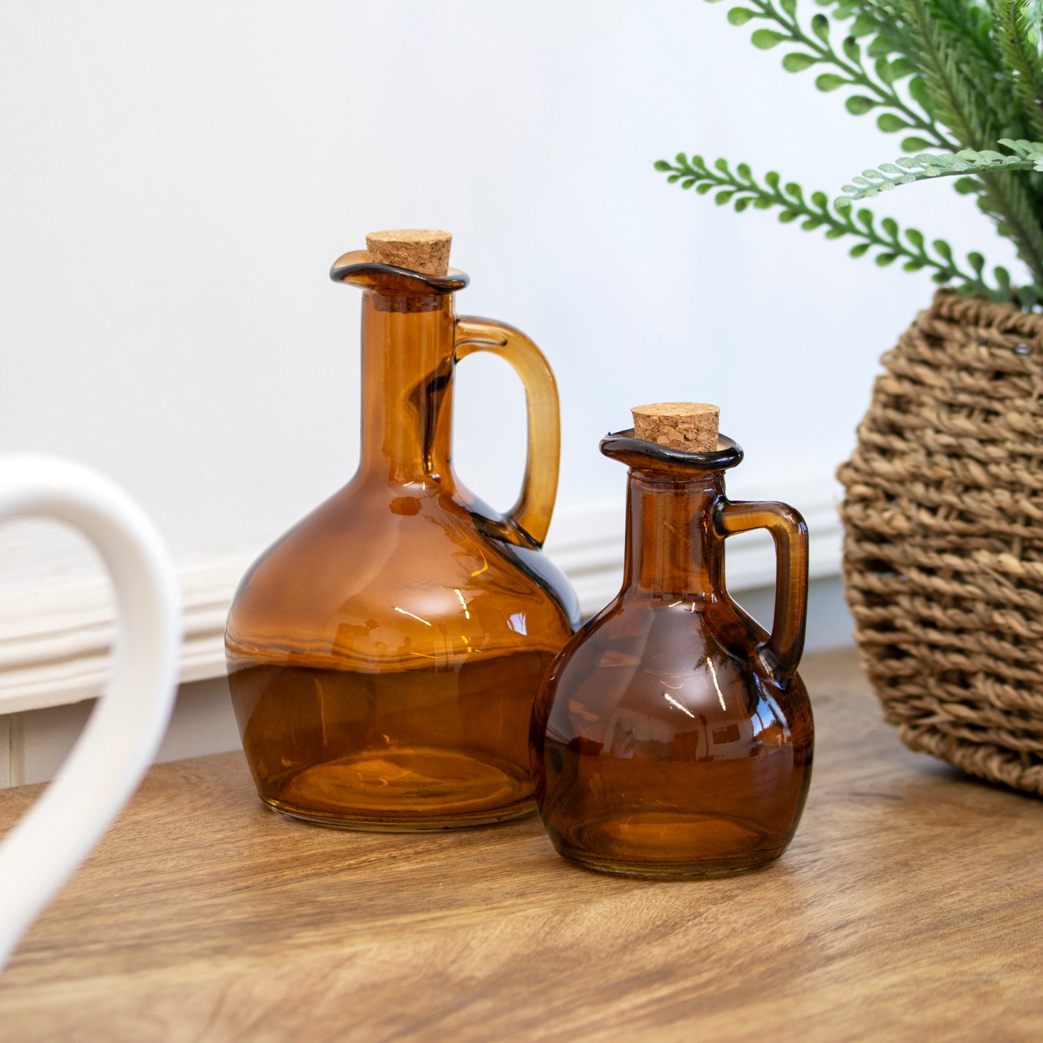 Set of 2 Amber Glass Bottles with Cork Lids