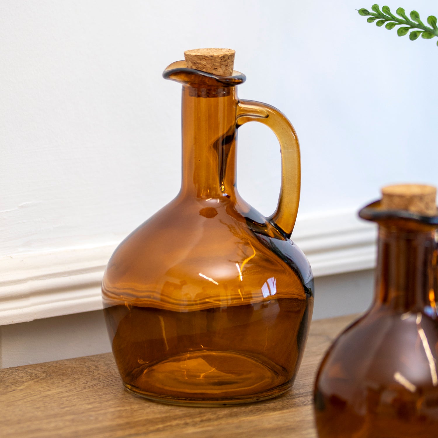 Set of 2 Amber Glass Bottles with Cork Lids