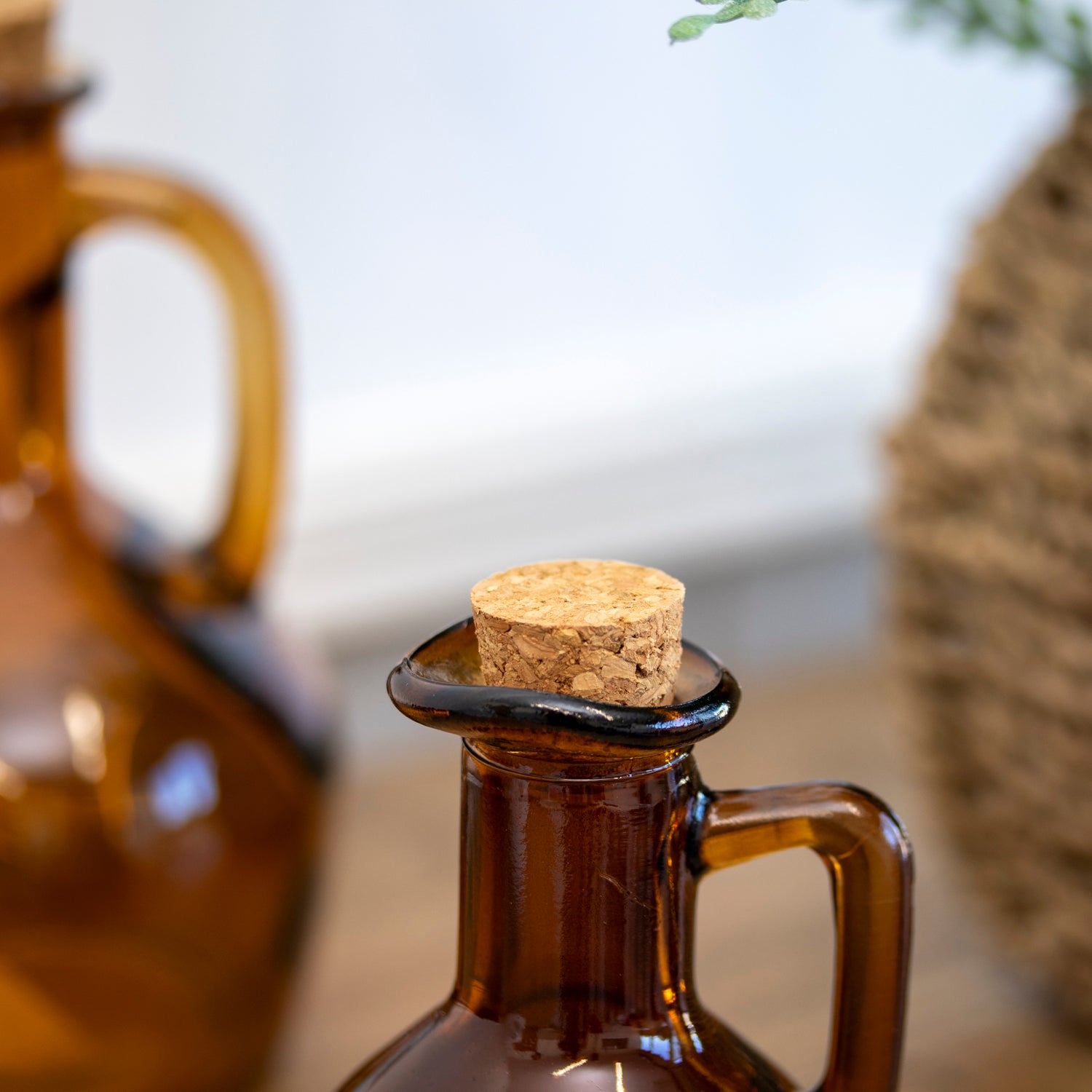 Set of 2 Amber Glass Bottles with Cork Lids