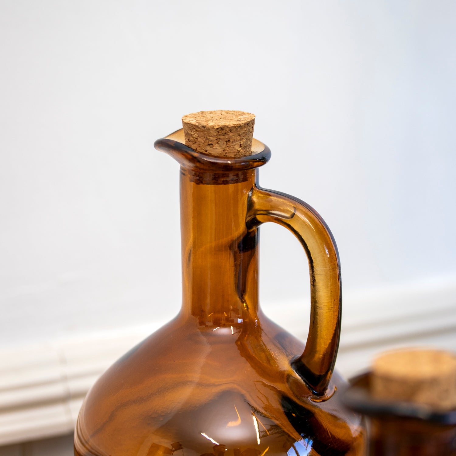 Set of 2 Amber Glass Bottles with Cork Lids