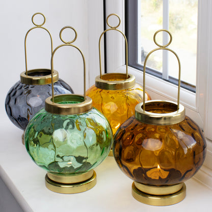 Set Of 4 Coloured Dimple Glass Tea Light Lanterns