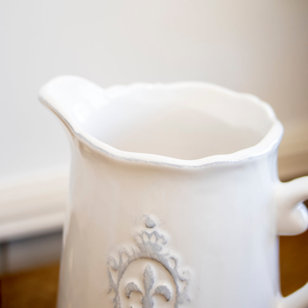White Ceramic Fleur De Lis Jug